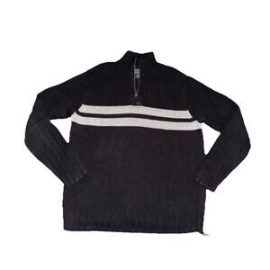 Ralph Lauren RL 1/4 Zip Black Cotton Sweater XL Mens Y2K Stripe Initials preppy